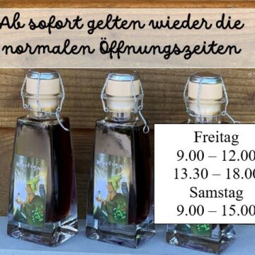 *AB SOFORT* gelten wieder die normalen Öffnungszeiten: Freitag 9.00-1200 / 13.30-18.00 + Samstag 9.00-15.00